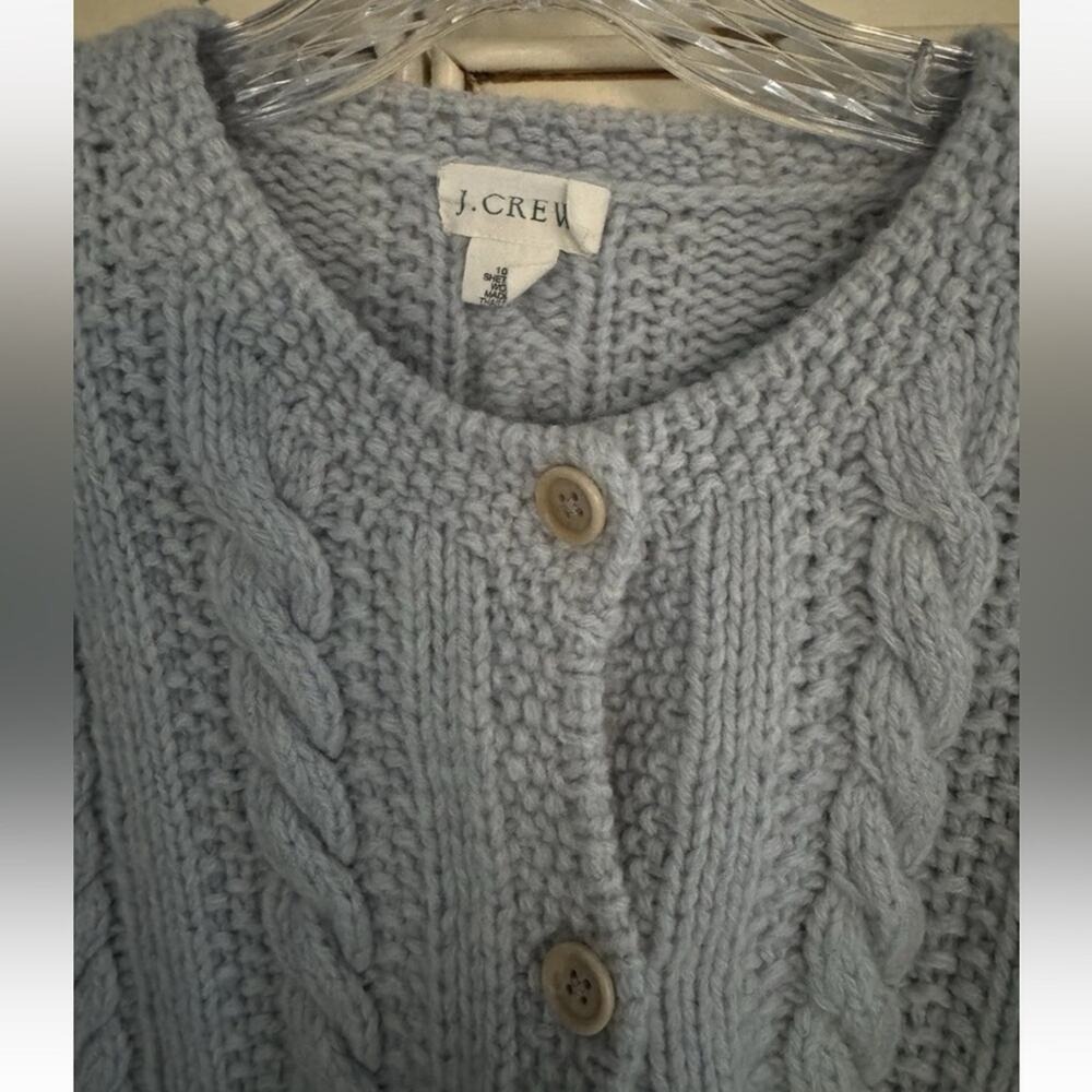 Vintage J.Crew Wool Shetland Chunky Cable Knit Blue Boxy Sweater Cardigan M/L - Picture 2 of 10